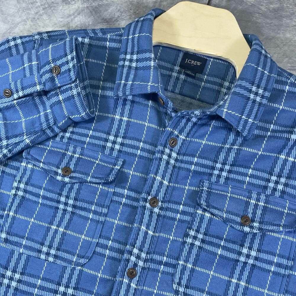 J.Crew Plaid Flannel Double Pocket Button-Down Shirt XL Blue Long Sleeve